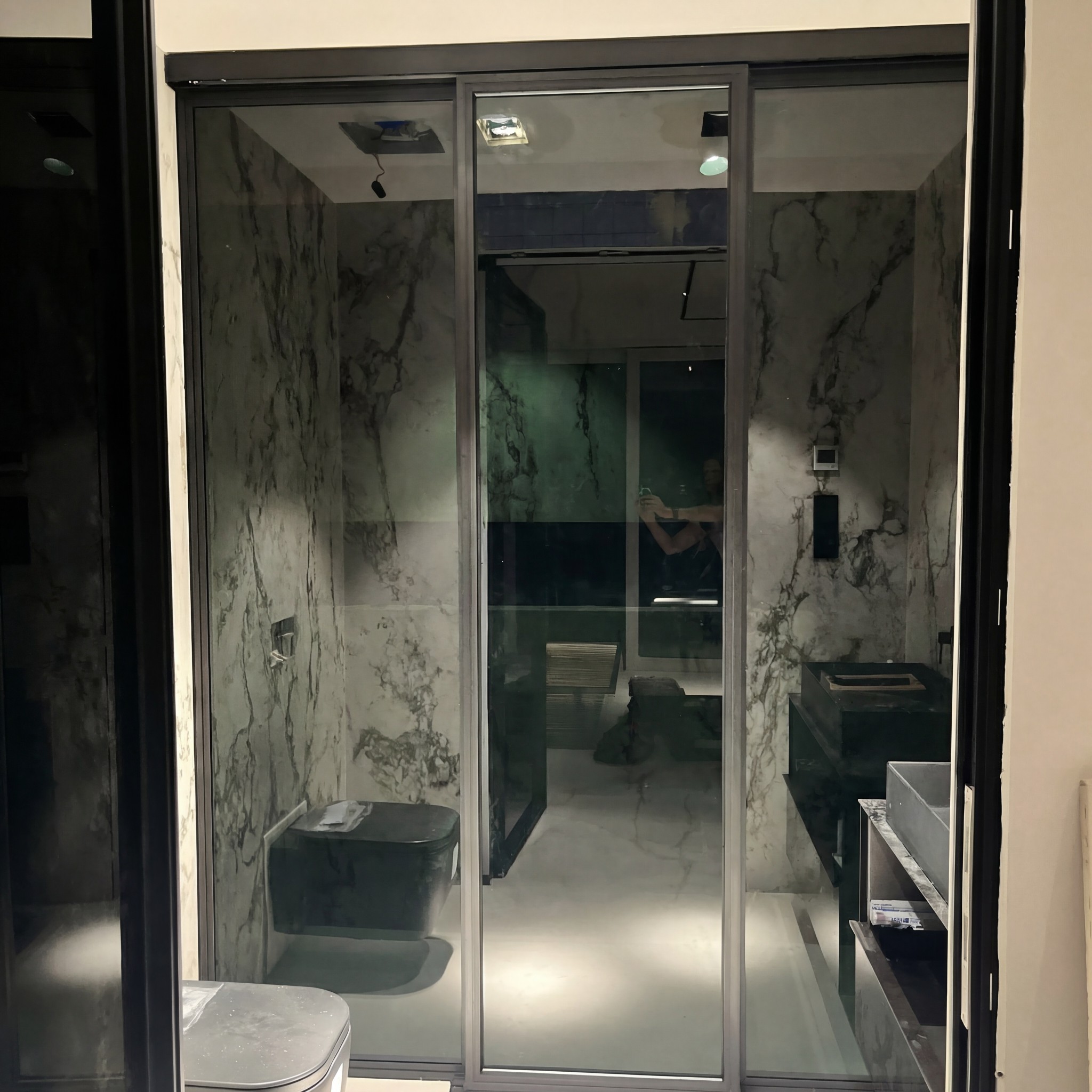 Bathroom glazing and sliding door